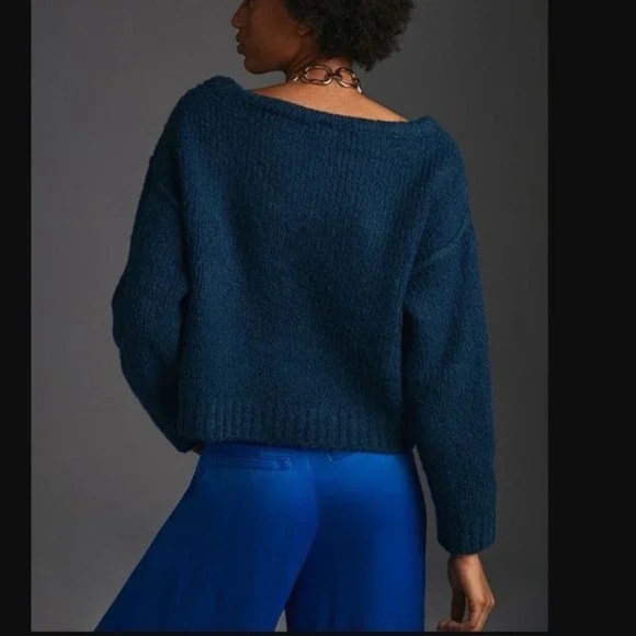 Anthropologie Chunky Knit Boatneck Sweater Teal Size Extra Small - Picture 2 of 8